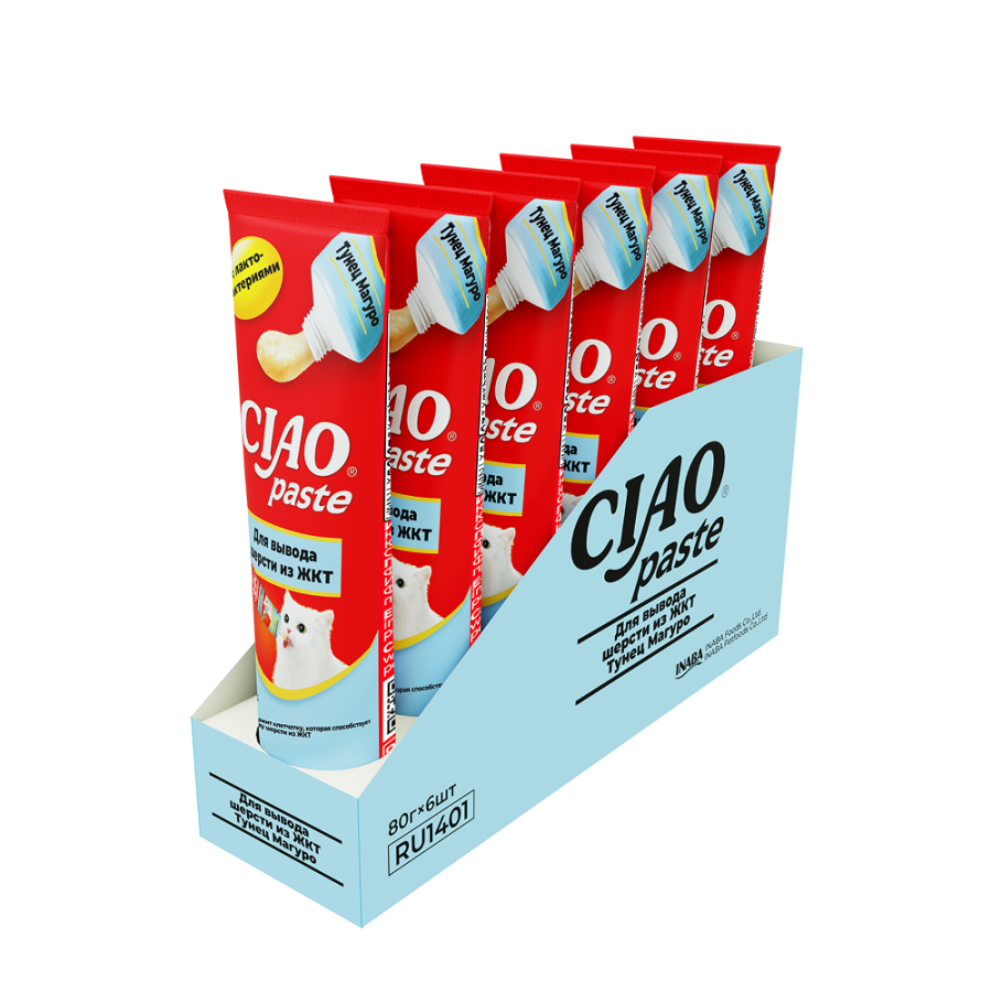 CIAO Paste Паста для кошек для вывода шерсти из ЖКТ, тунец Магуро, 80 г