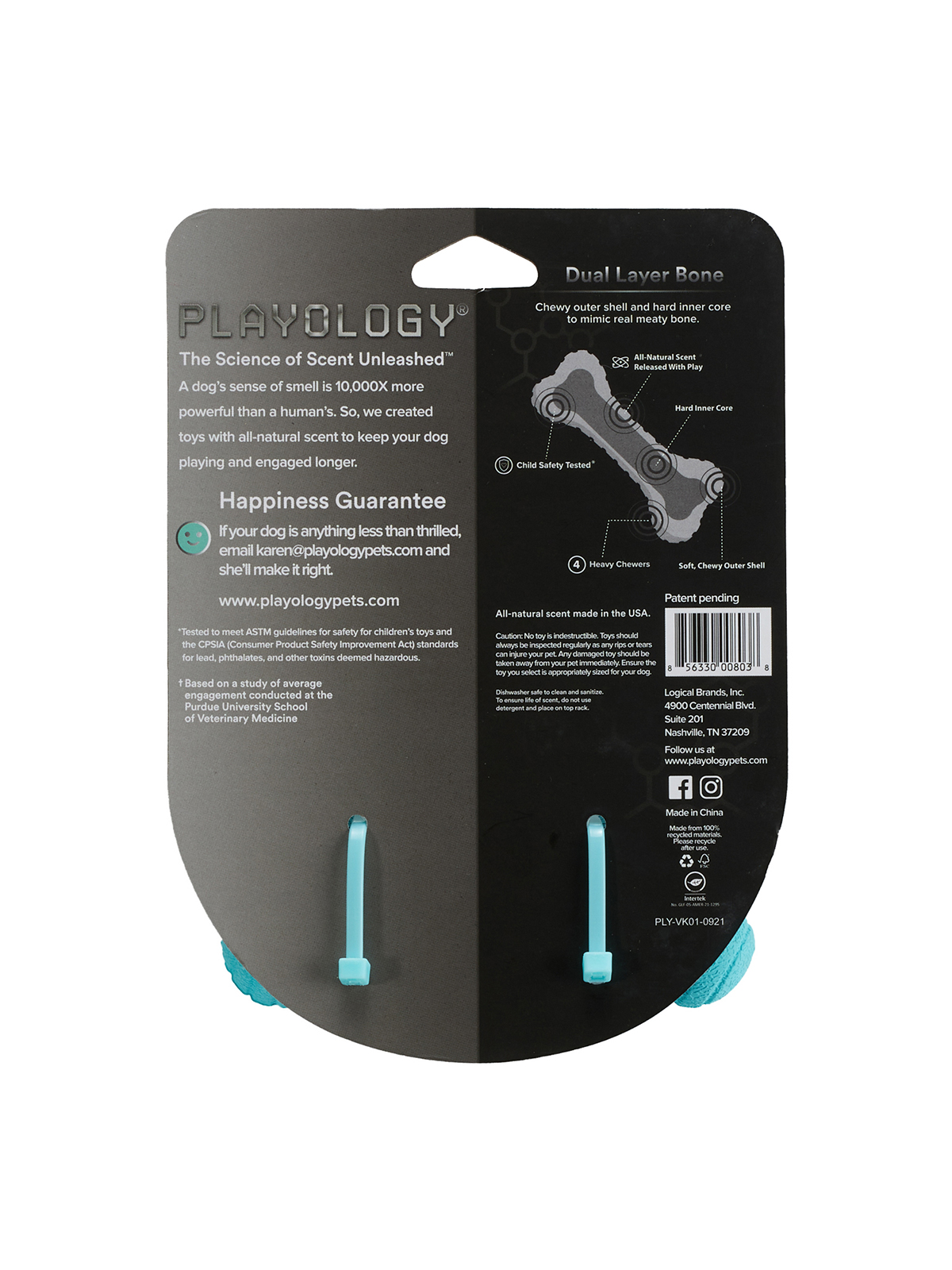 Playology двухслойная жевательная косточка DUAL LAYER BONE для собак средних пород с ароматом арахиса, средняя, цвет голубой