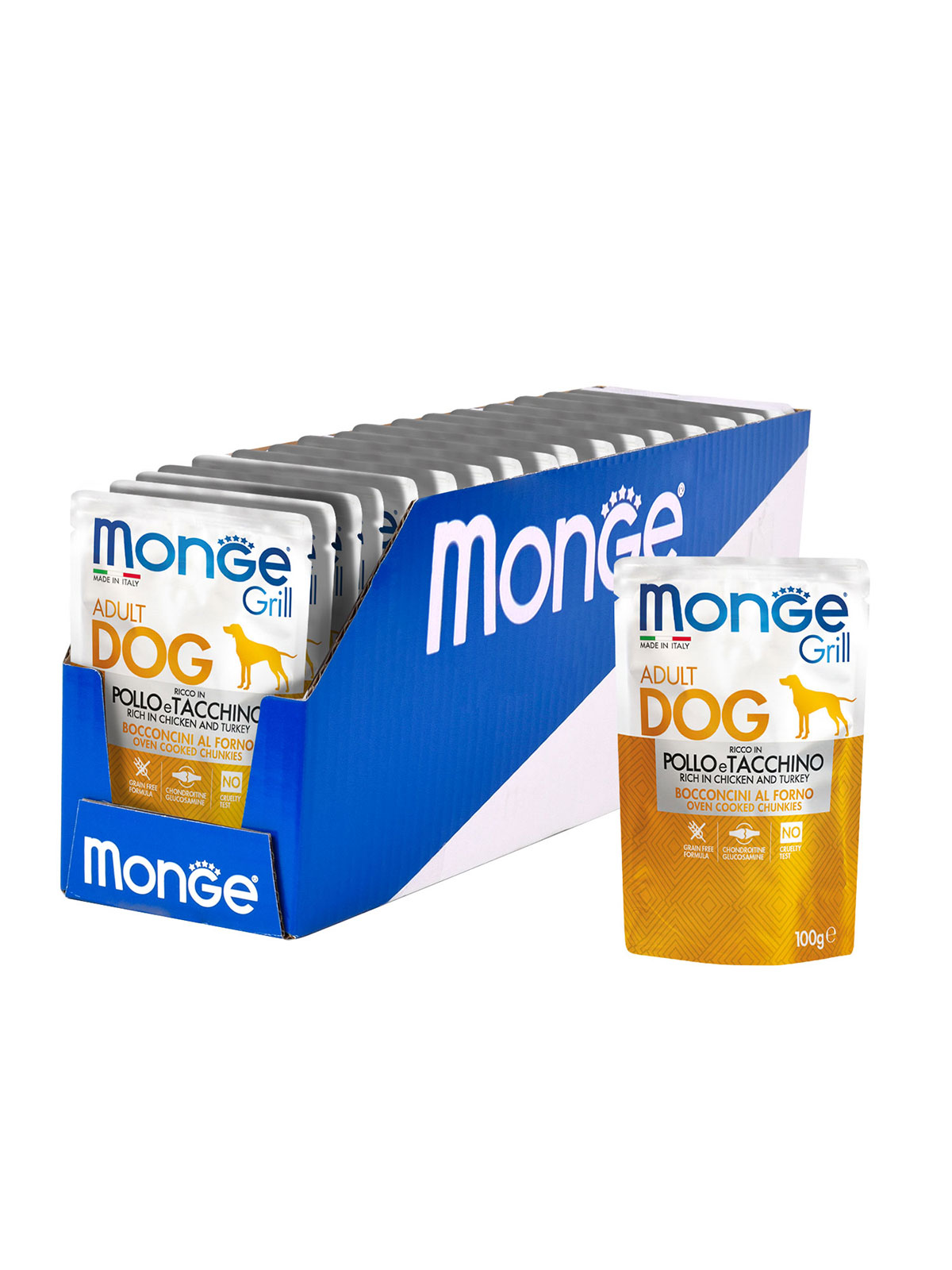 Влажный корм Monge Dog Grill для собак с курицей и индейкой, паучи 100 г