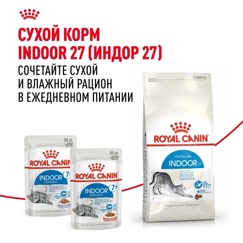 Royal Canin Indoor Sterilised 7+ Влажный корм для кошек живущих в помещении, мелкие кусочки в соусе, 85гр