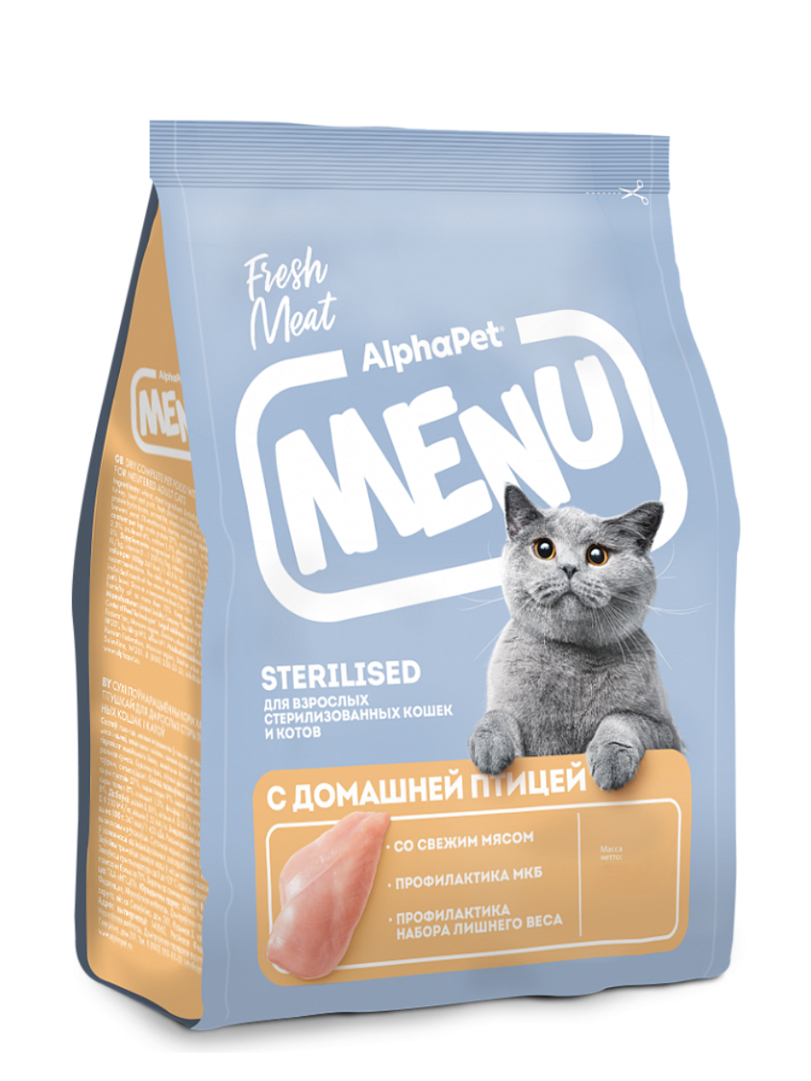 AlphaPet Альфа Пет MENU сух.д/стерилизованных кошек и котов с домашней Птицей 10кг 4670064652802