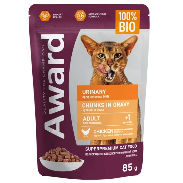AWARD Влажный корм для профилактики МКБ у кошек с курицей 24шт-85г 4630147177042 4630147179329