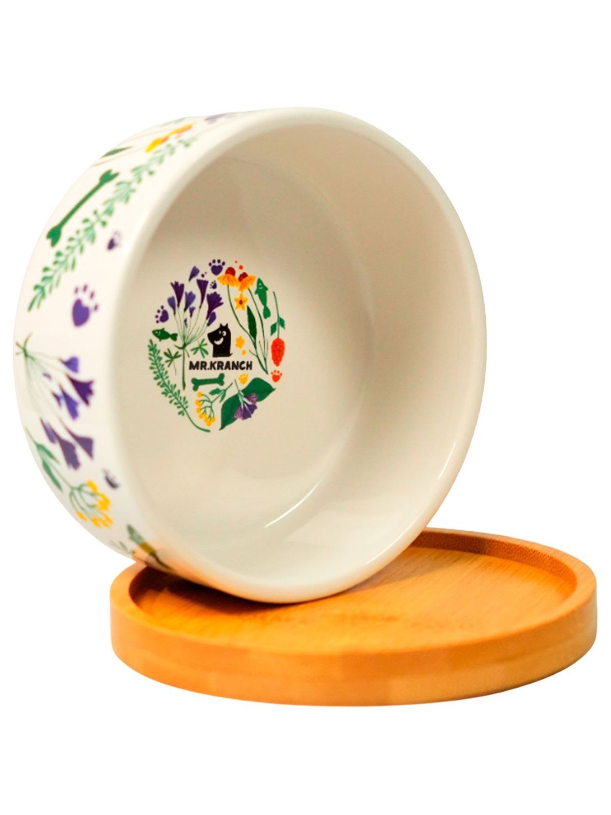 Миска Mr.Kranch Bamboo 340 мл Цветы Прованса керамическая на бамбуковой подставке васильковая (35002)