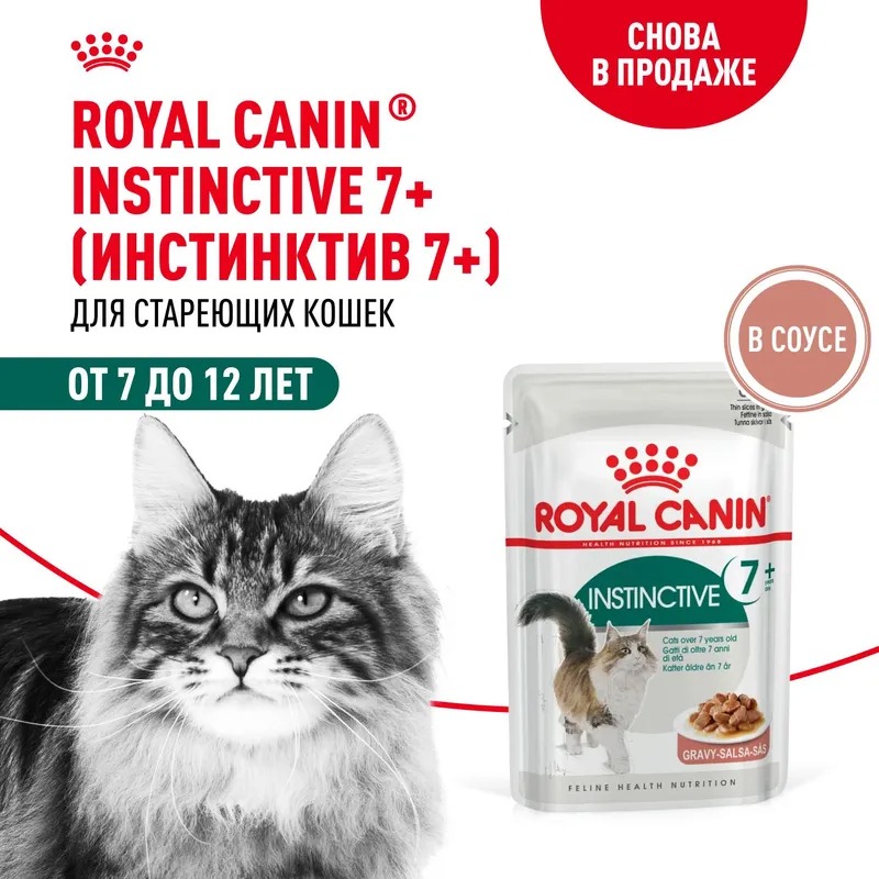 Royal Canin Instinctive 7+ Влажный корм для кошек в возрасте старше 7 лет, мелкие кусочки в соусе, 85гр