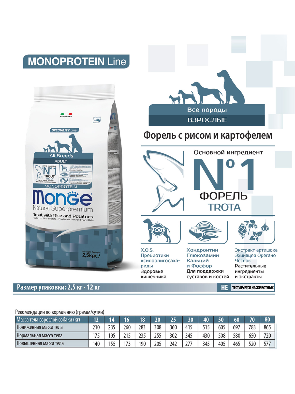 Сухой корм Monge Dog Speciality Line Monoprotein для взрослых собак всех пород, из форели с рисом и картофелем 12 кг