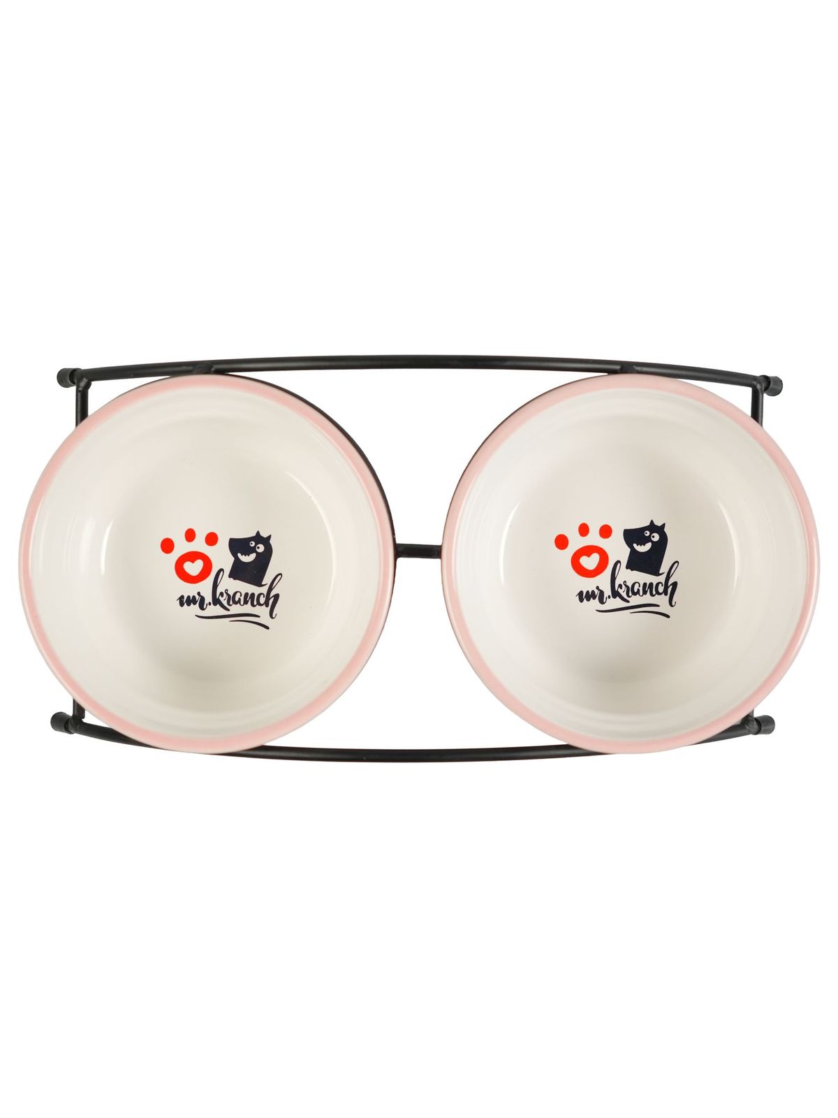 Миски Mr.Kranch на подставке для собак и кошек двойные 2x290 мл с лапкой, розовые