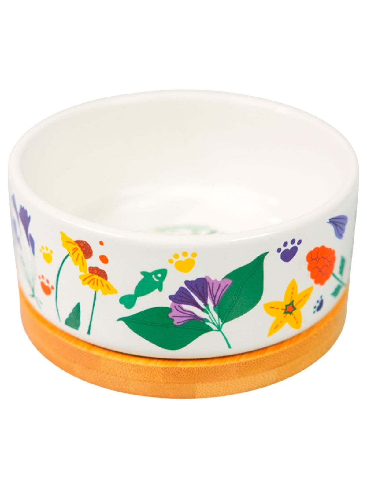 Миска Mr.Kranch Bamboo 340 мл Цветы Прованса керамическая на бамбуковой подставке васильковая (35002)