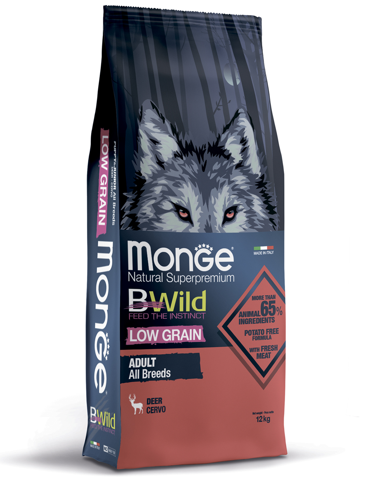 Сухой корм Monge Dog BWild LOW GRAIN для взрослых собак, низкозерновой, из мяса оленя 12 кг