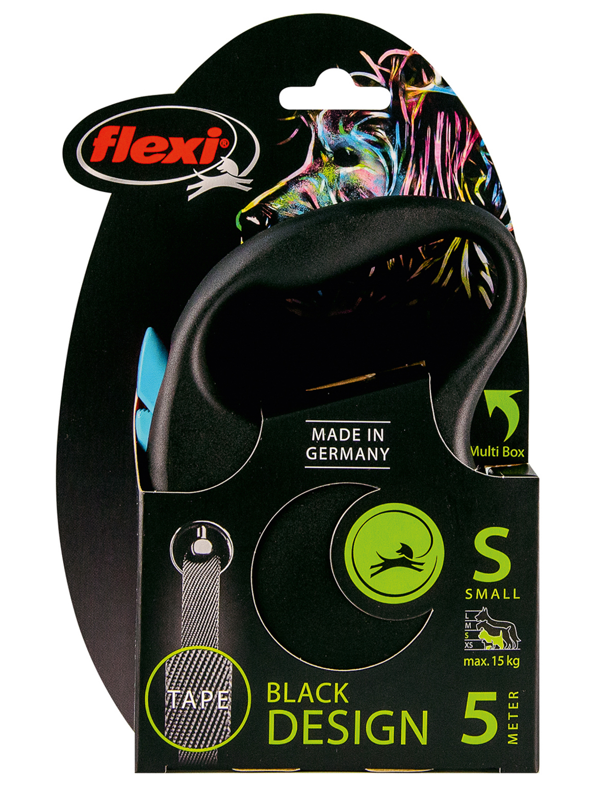 Flexi FLEXI BLACK DESIGN S 5 м до 15 кг рулетка черная синий дизайн ремень