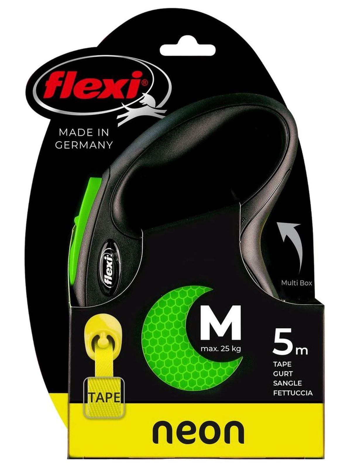 Flexi flexi рулетка Neon New M (до 25 кг) лента 5 м, светоотражающая, зеленый неон