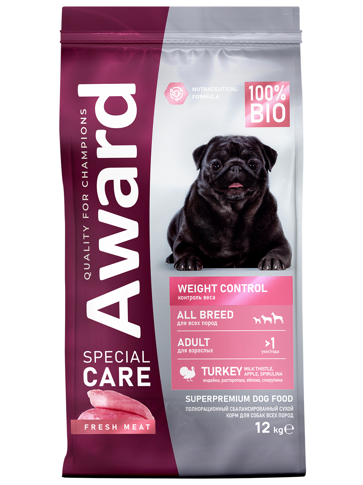 Сухой корм AWARD SPECIAL CARE Weight Control для взрослых собак всех пород для контроля веса со свежим мясом индейки 12кг