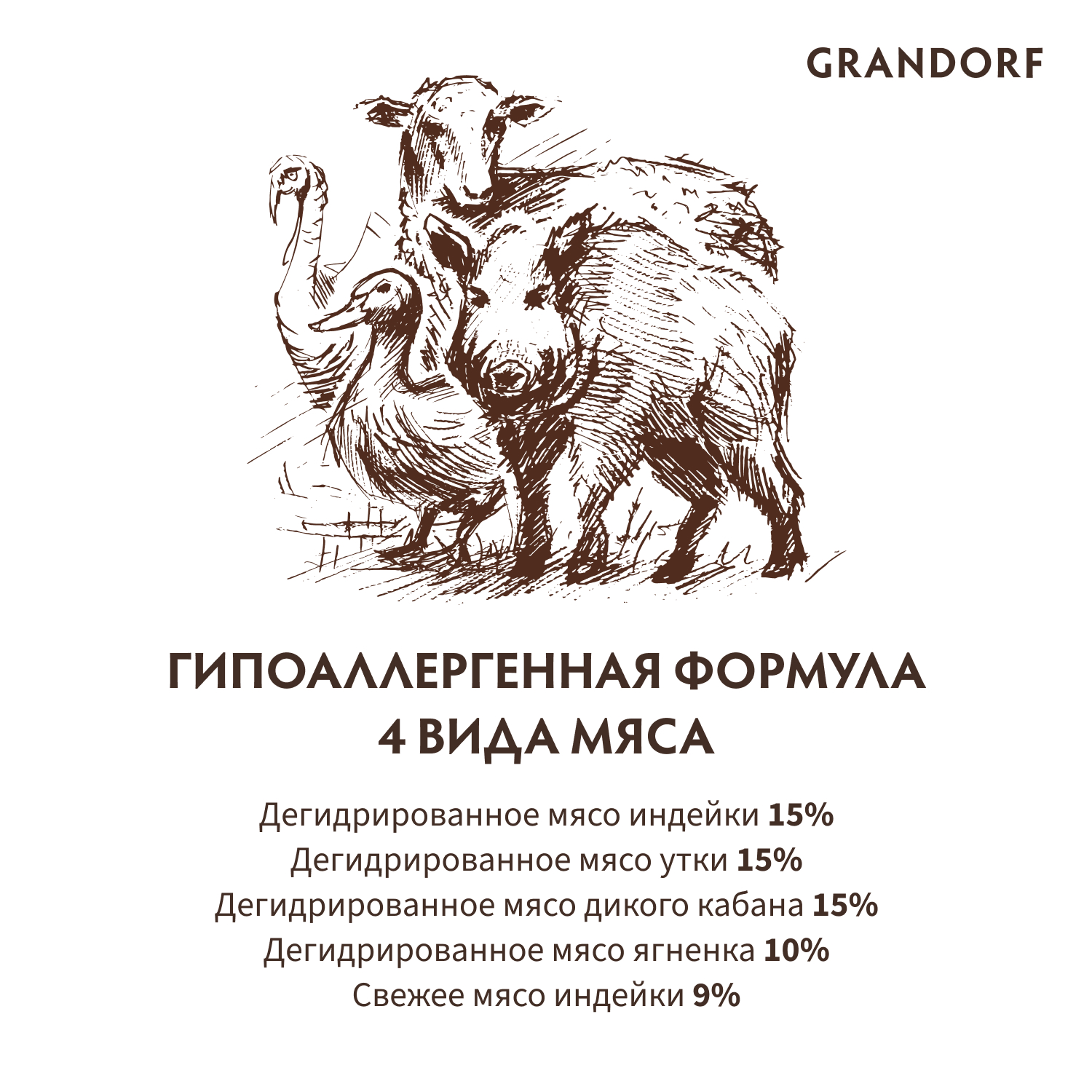 Grandorf Сухой корм для стерилизованных кошек 4 вида мяса 400 гр 5407007851294