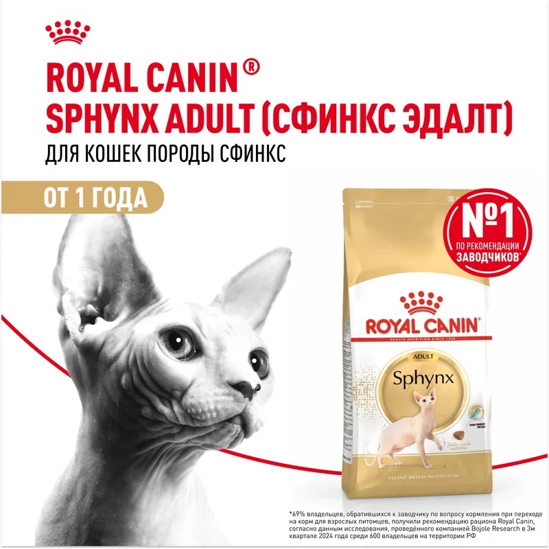 ROYAL CANIN Sphynx сухой корм для взрослых кошек породы Сфинкс 400 гр 4627109382415