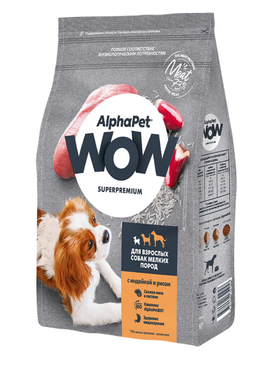 AlphaPet WOW Альфа Пет Сухой корм для собак мелких пород с индейкой и рисом 500г 4670064651379