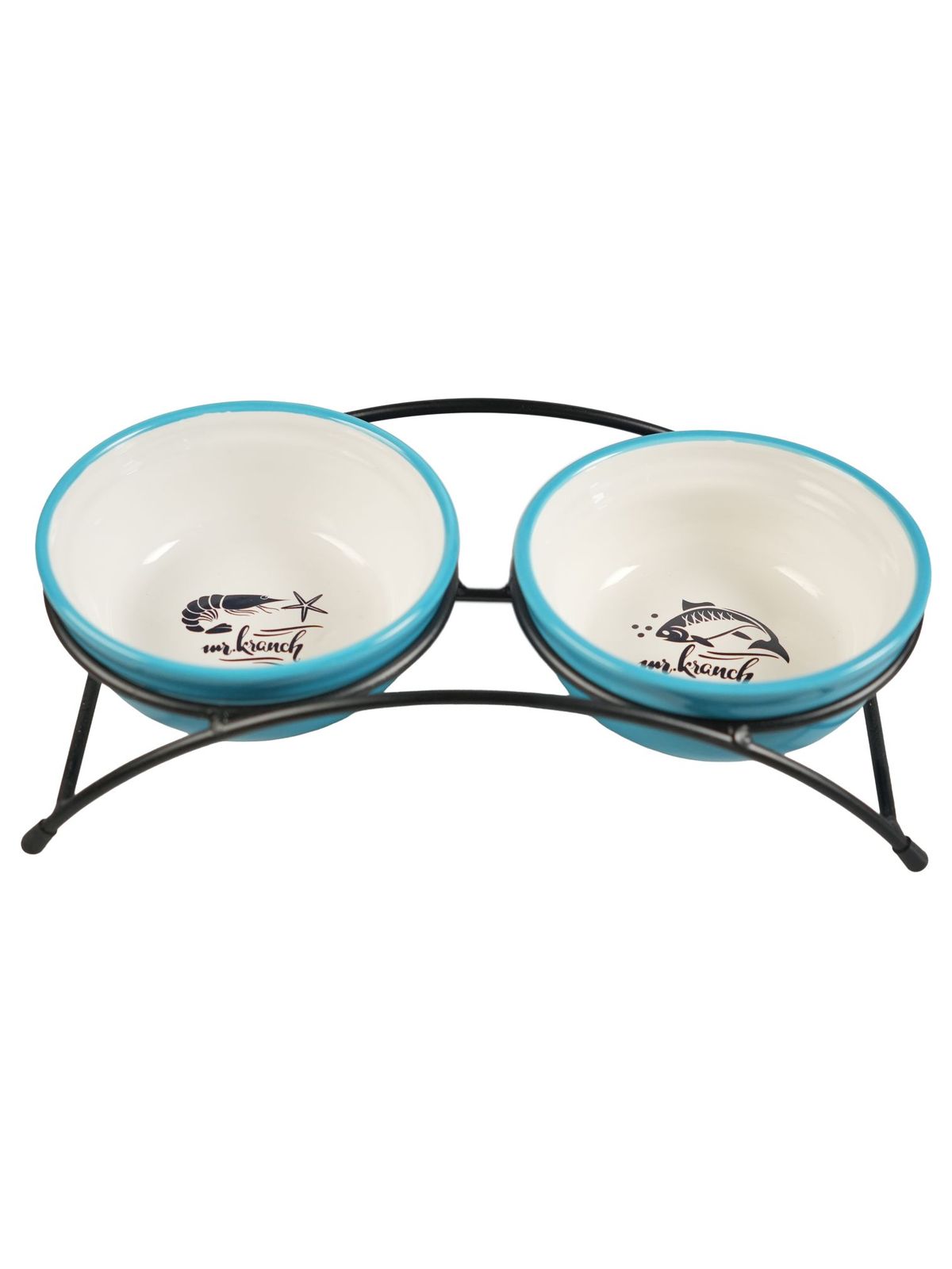 Миски Mr.Kranch на подставке для собак и кошек двойные 2x290 мл fish&chips, голубые