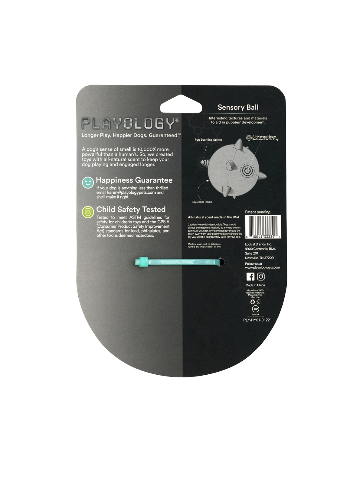 Сенсорный плюшевый мяч Playology PUPPY SENSORY BALL 11 см для щенков мелких и средних пород 8-16 недель с ароматом арахиса, цвет голубой