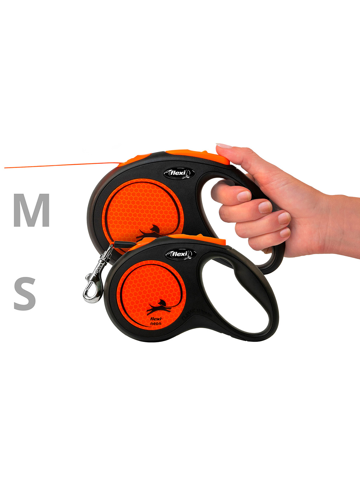 Flexi flexi рулетка Neon New M (до 25 кг) лента 5 м, светоотражающая, оранжевый неон