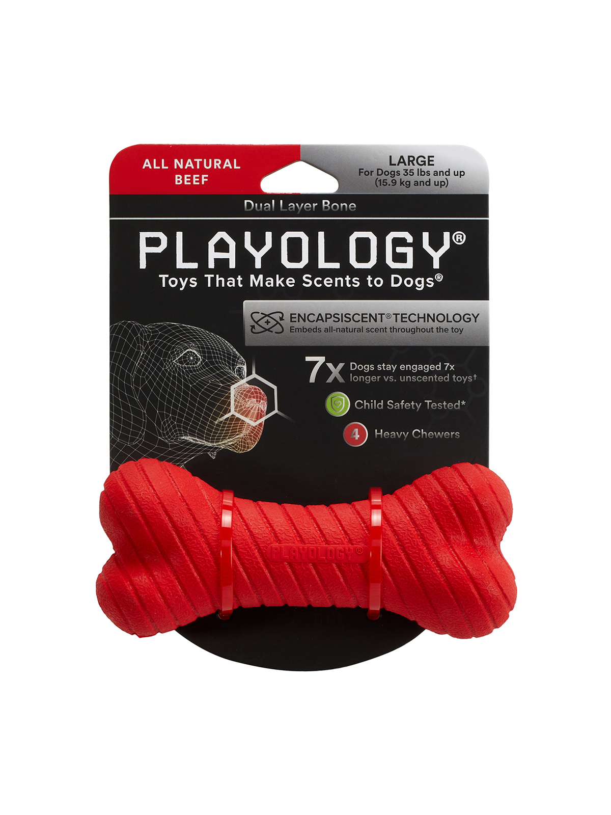 Playology двухслойная жевательная косточка DUAL LAYER BONE для собак средних и крупных пород с ароматом говядины, большая, цвет красный