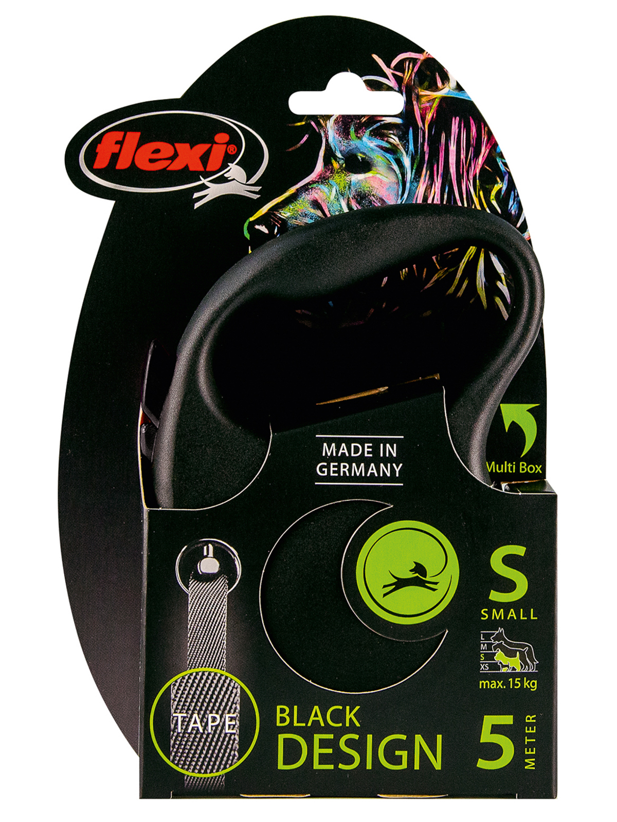 Flexi flexi рулетка Black Design S (до 15 кг) 5 м лента черный/серебро