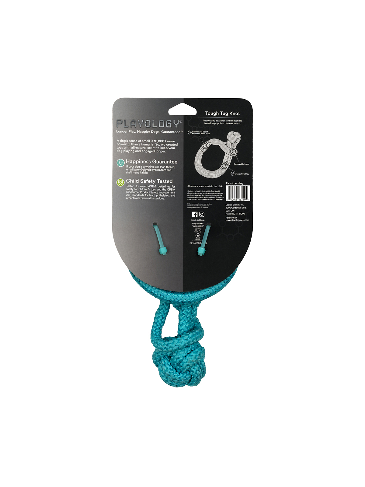 Playology жевательный канат TOUGH TUG KNOT для щенков 4-8 месяцев с ароматом арахиса, цвет голубой