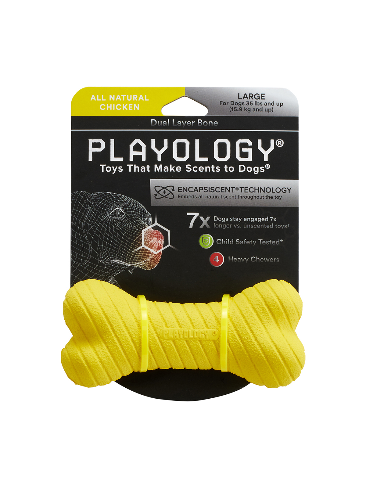Playology двухслойная жевательная косточка DUAL LAYER BONE для собак средних и крупных пород с ароматом курицы, большая, цвет желтый