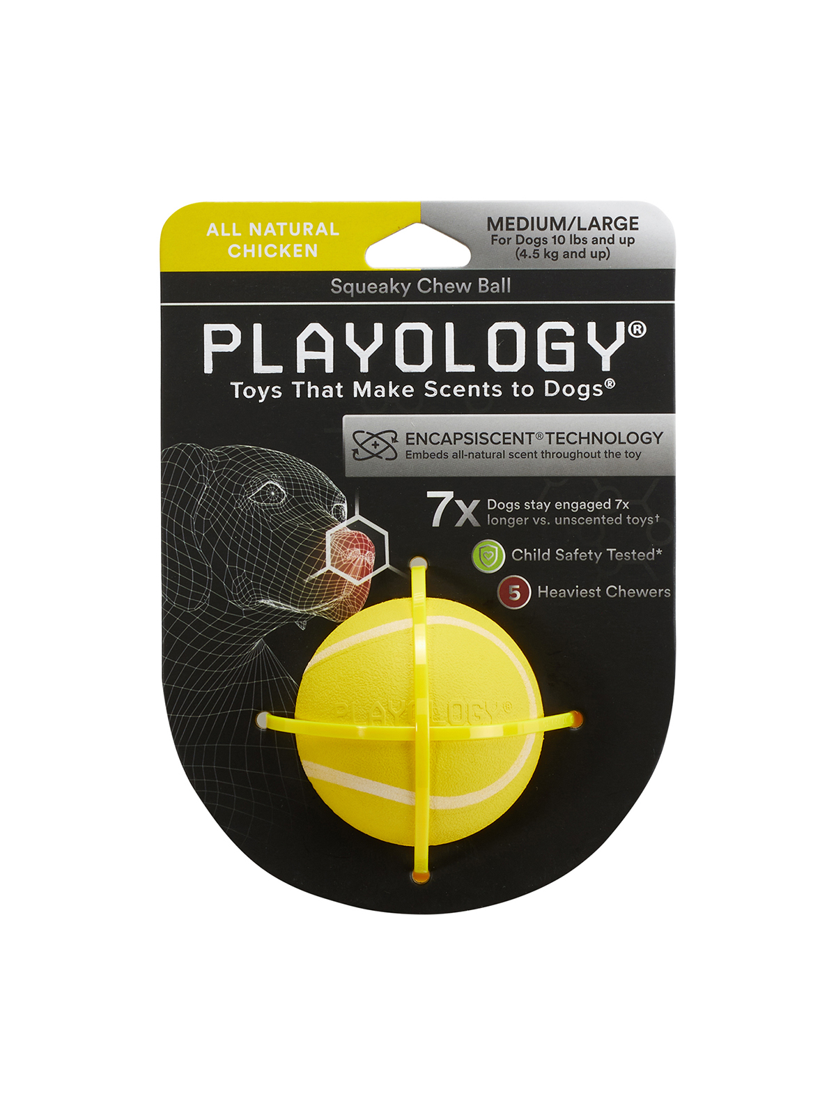 Playology  жевательный мяч SQUEAKY CHEW BALL 6 см для собак мелких и средних пород с пищалкой и с ароматом курицы, цвет желтый