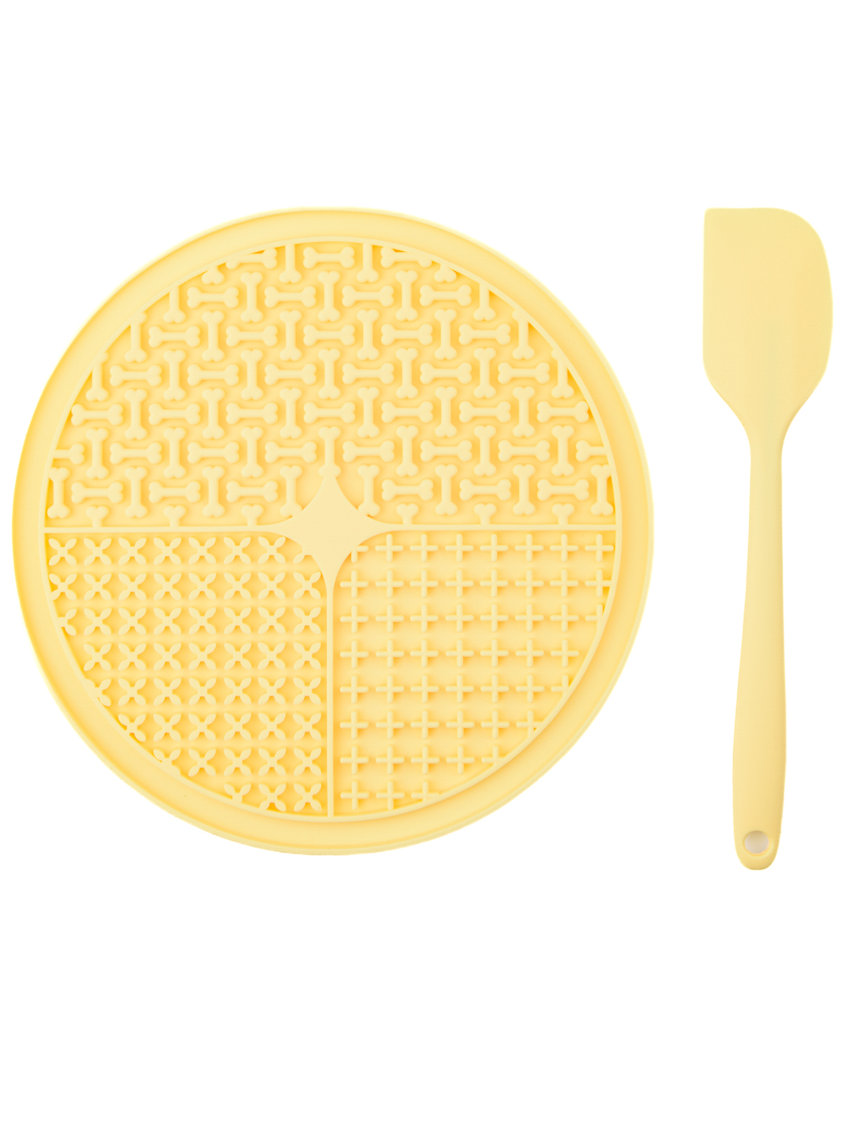 Лизательный коврик Mr.Kranch для медленного поедания силиконовый диаметр 20 см желтый с лопаткой