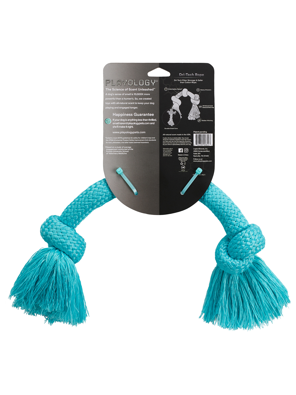 Playology жевательный канат DRI-TECH ROPE для собак средних и крупных пород с ароматом арахиса, большой, цвет голубой