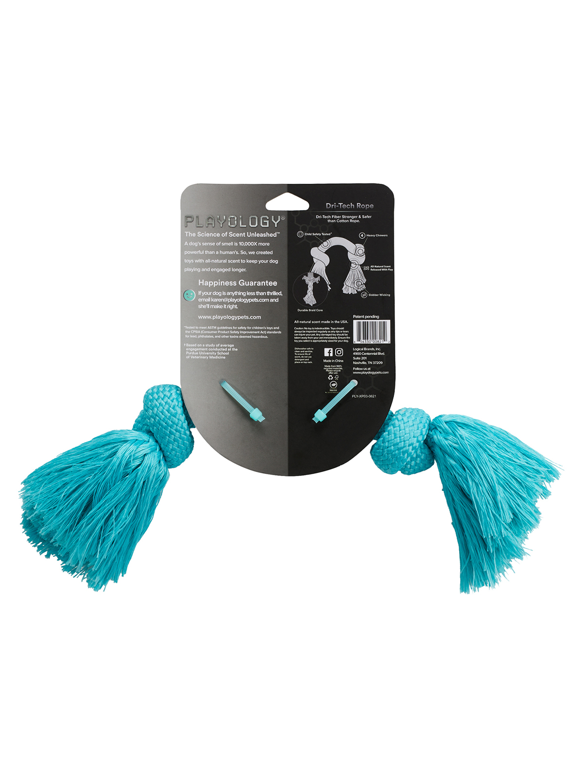 Playology жевательный канат DRI-TECH ROPE для собак средних пород с ароматом арахиса, средний, цвет голубой