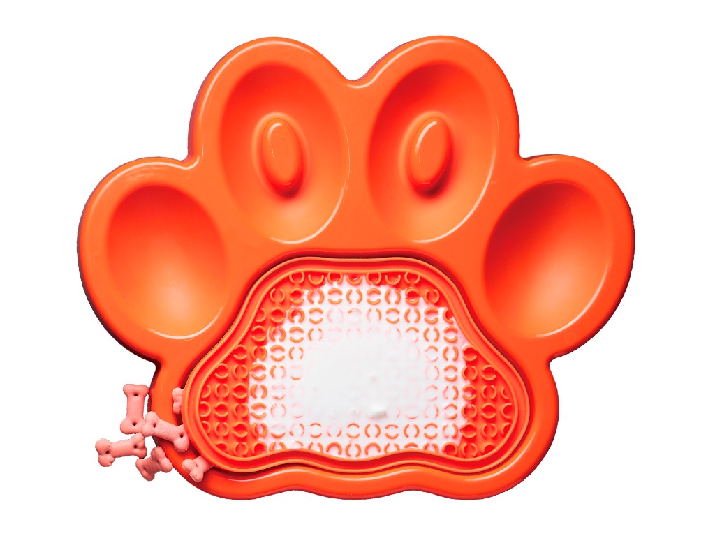 Миска Лапа для медленного кормления 2в1, оранжевая / PetDreamHouse PAW 2-IN-1 Slow Feeder & Lick Pad Orange Easy, 540 г