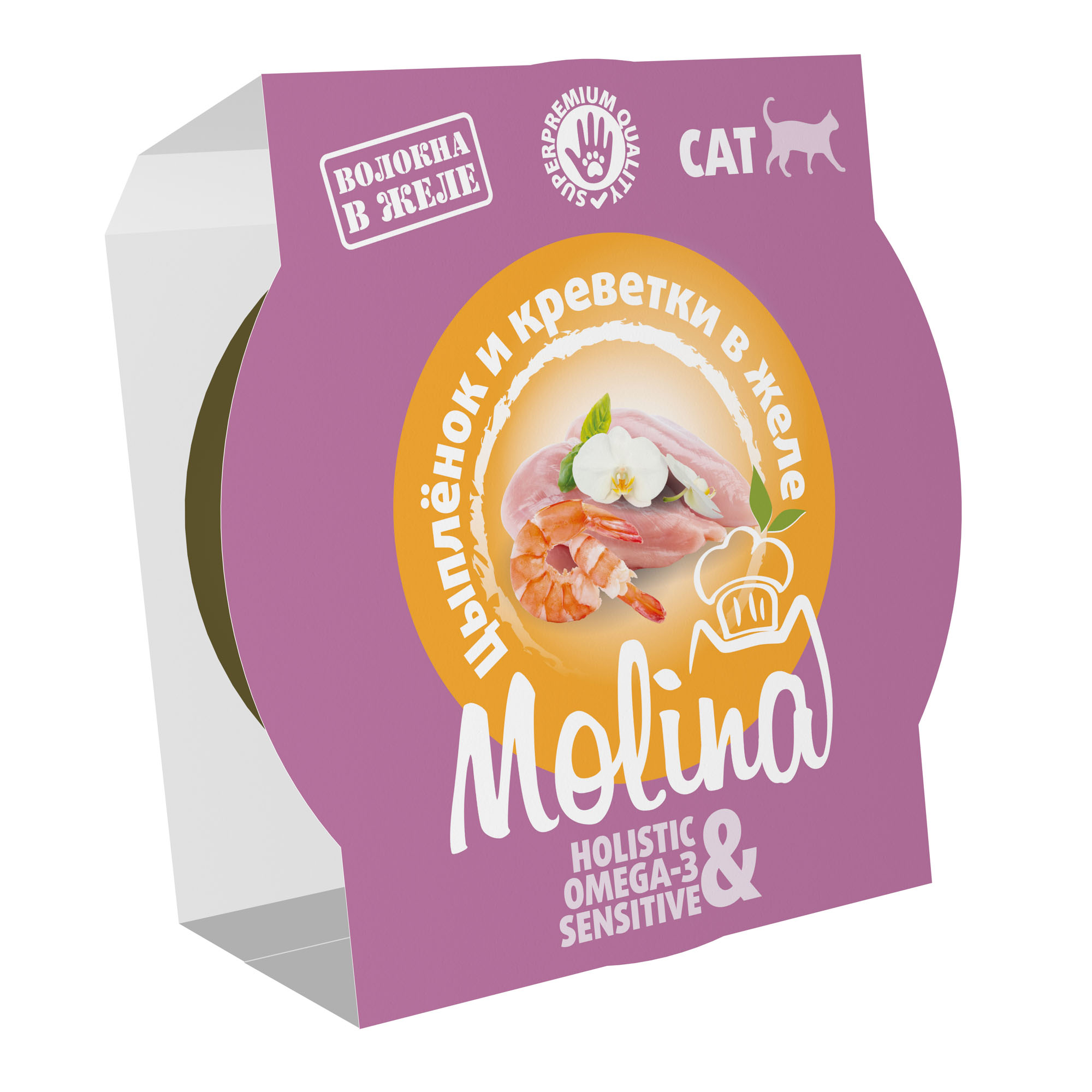 MOLINA Влажный корм для кошек, цыпленок и креветки в желе, 75г