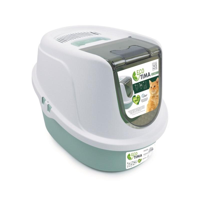 M-PETS ЭКO TIMA Туалет-бокс  для кошек, цвет морская волна, размер M, 52.3x39.7x38 см