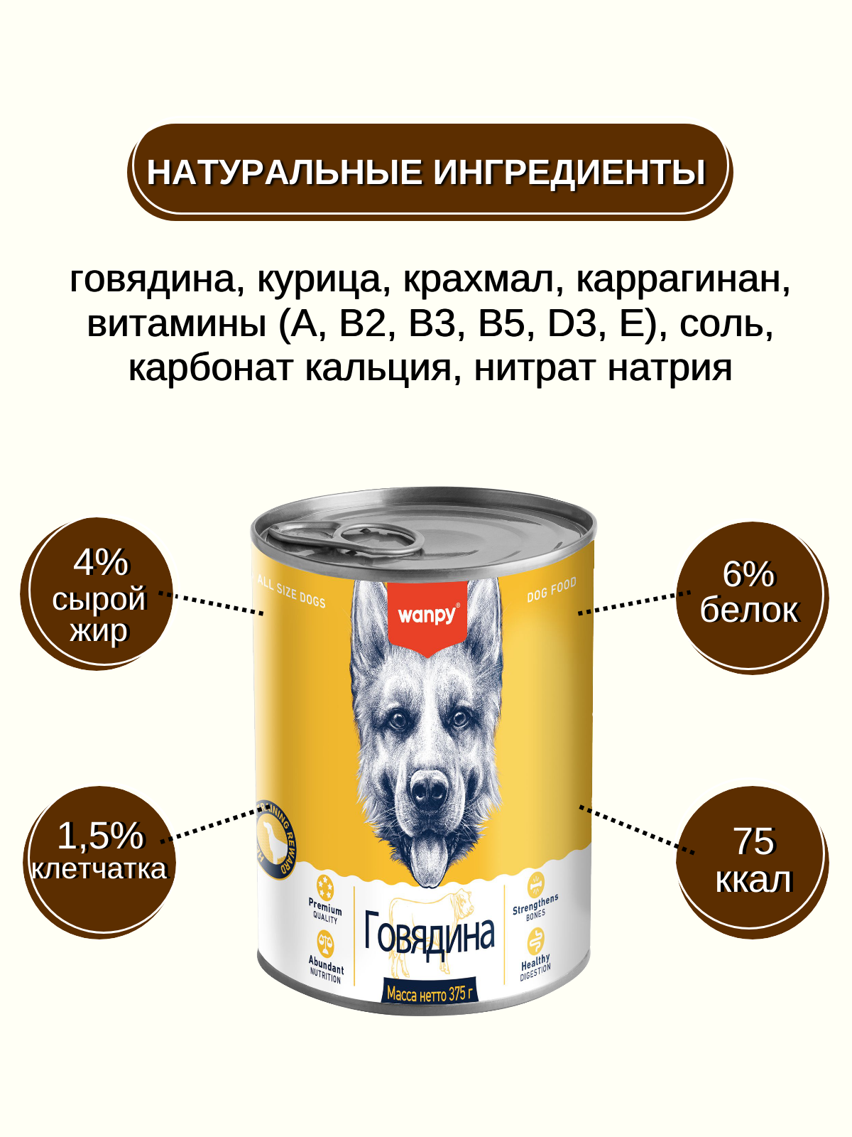 Wanpy Dog Консервы для собак из говядины, 375 г