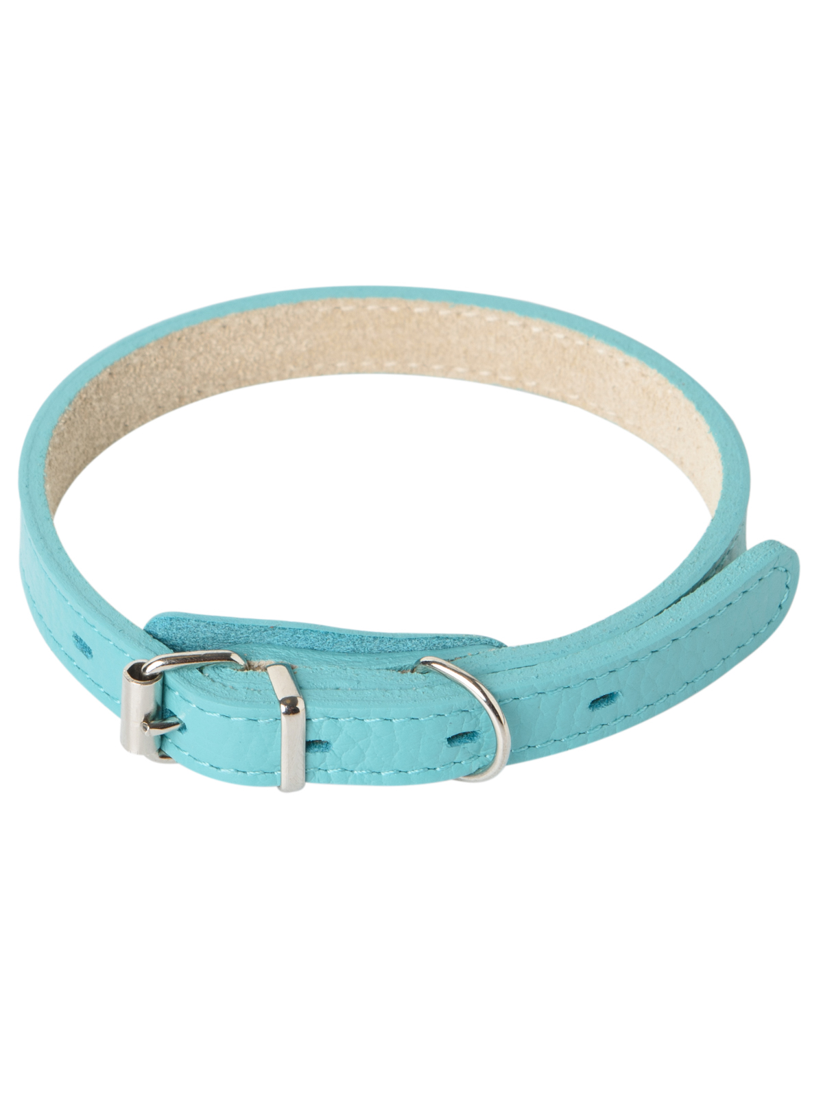 Ошейник Mr.Kranch для собак из натуральной кожи прямой, 20-25см, бирюзовый