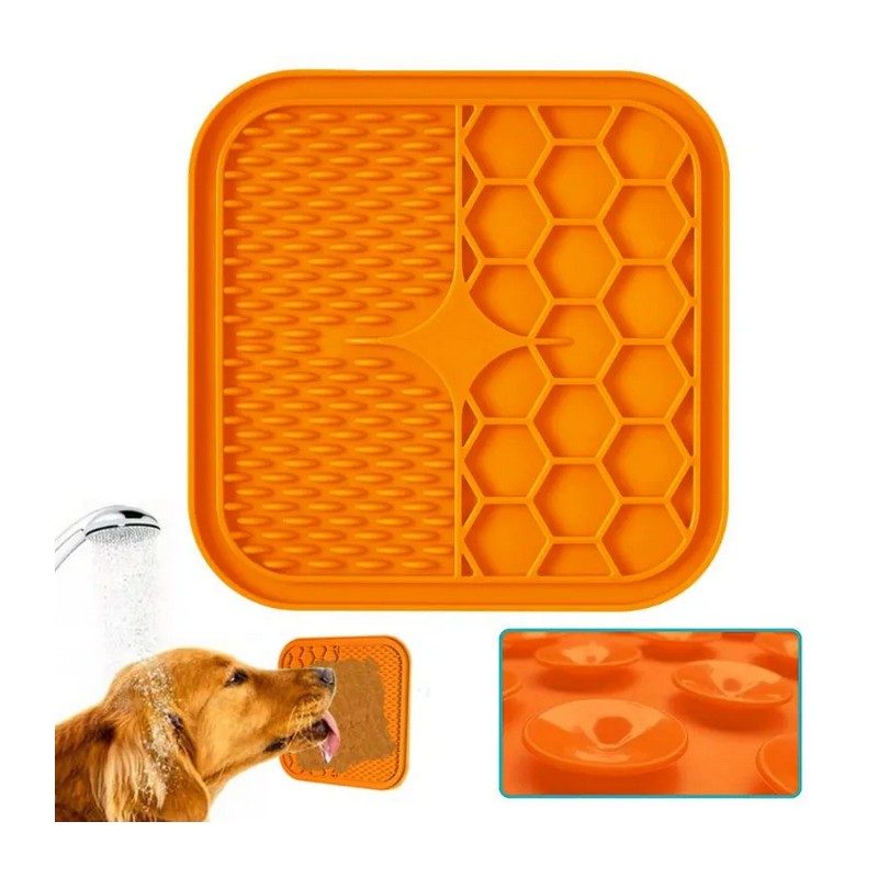 M-PETS Лизательный коврик для домашних животных, размер S, 15x15x1 см, цвет оранжевый