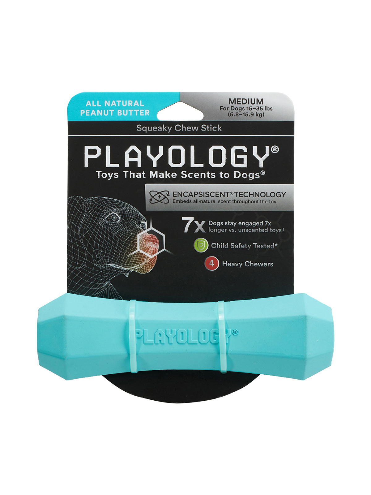 Playology  жевательная палочка SQUEAKY CHEW STICK для собак средних пород с ароматом арахиса, средняя, цвет голубой