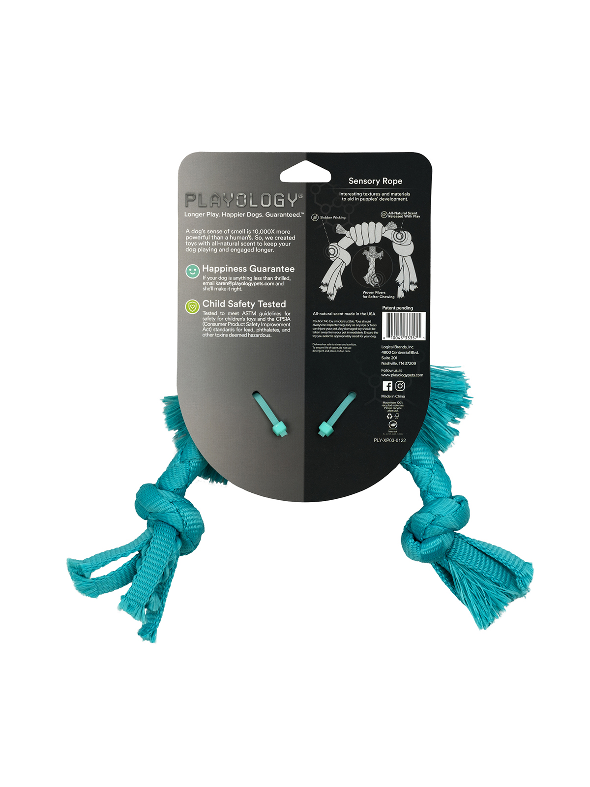 Playology сенсорный канат PUPPY SENSORY ROPE для щенков мелких и средних пород 8-16 недель с ароматом арахиса, цвет голубой