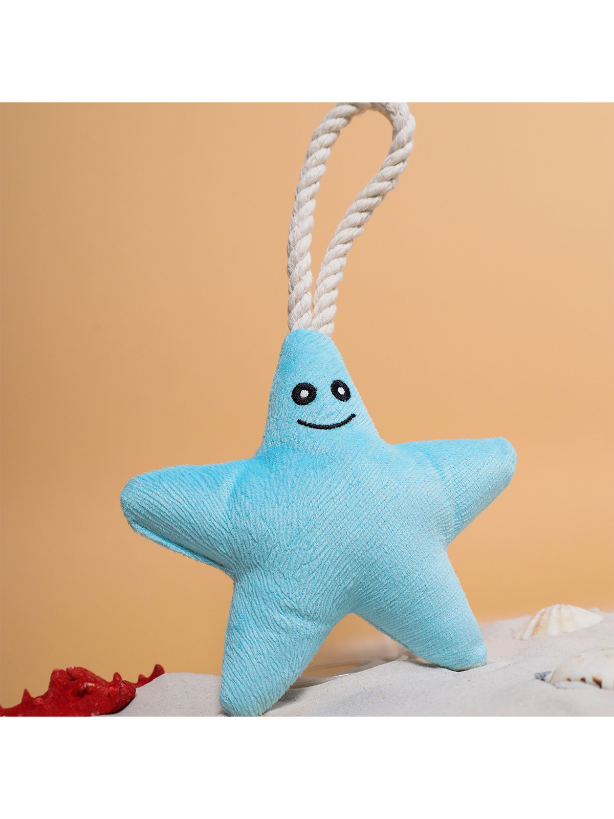 Игрушка Mr.Kranch для собак мелких и средних пород Звездочка с канатом и пищалкой 26х16х5см, нежно-голубая