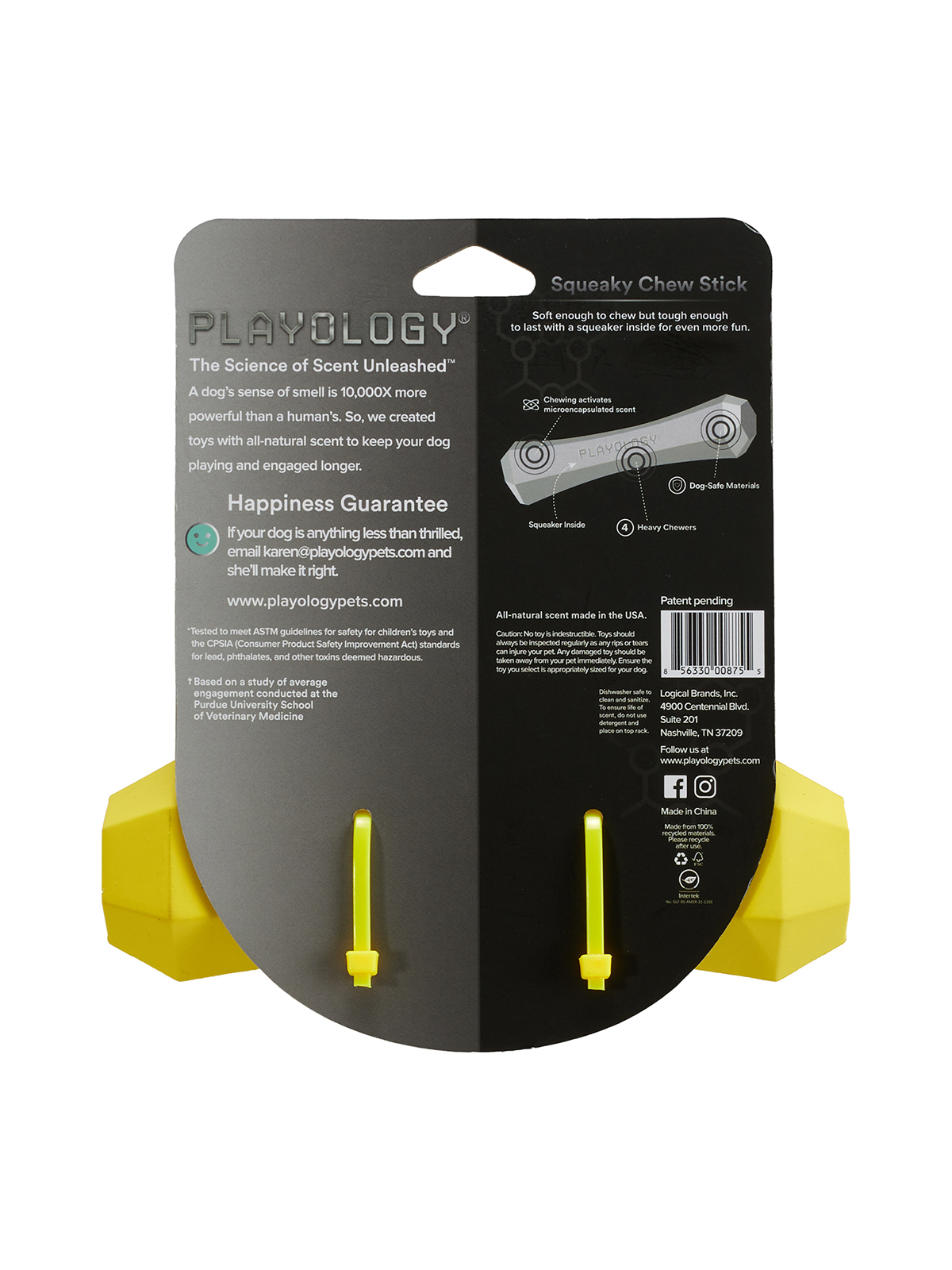 Playology  жевательная палочка SQUEAKY CHEW STICK для собак средних пород с ароматом курицы, средняя, цвет желтый