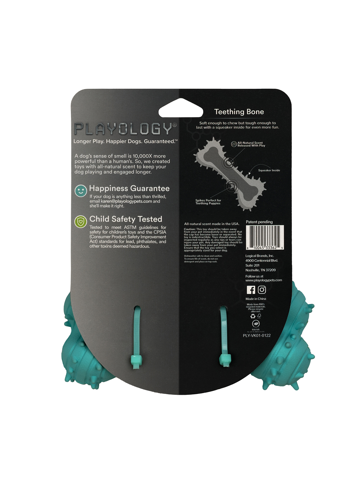 Playology дентальная жевательная косточка PUPPY TEETHING BONE для щенков 4-8 месяцев с ароматом арахиса, цвет голубой