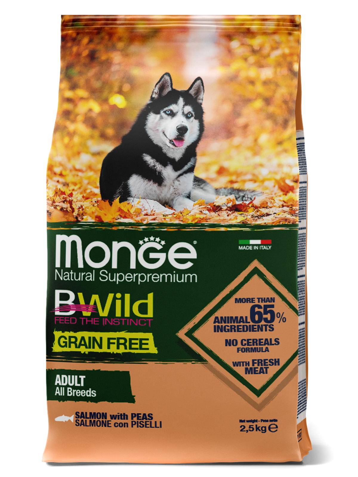 Сухой корм Monge Dog BWild GRAIN FREE для взрослых собак, беззерновой, из лосося 2,5 кг