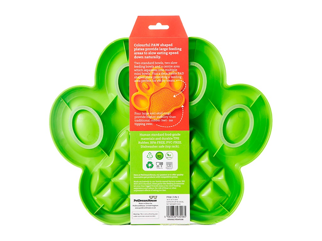 Миска Лапа для медленного кормления 2в1, зеленая PetDreamHouse PAW 2-IN-1 Slow Feeder & Lick Pad Green Easy, 540 г