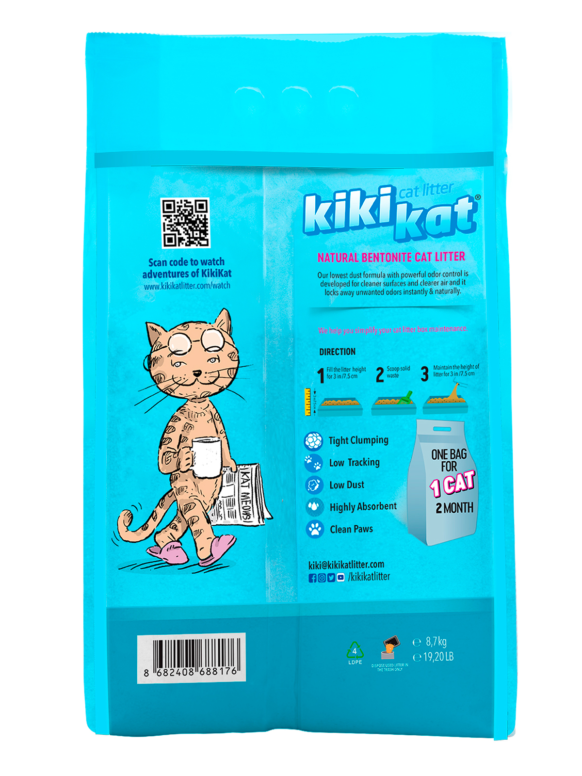 Бентонитовый наполнитель для кошачьего туалета KikiKat супербелый комкующийся, с ароматом горной свежести, 10 л