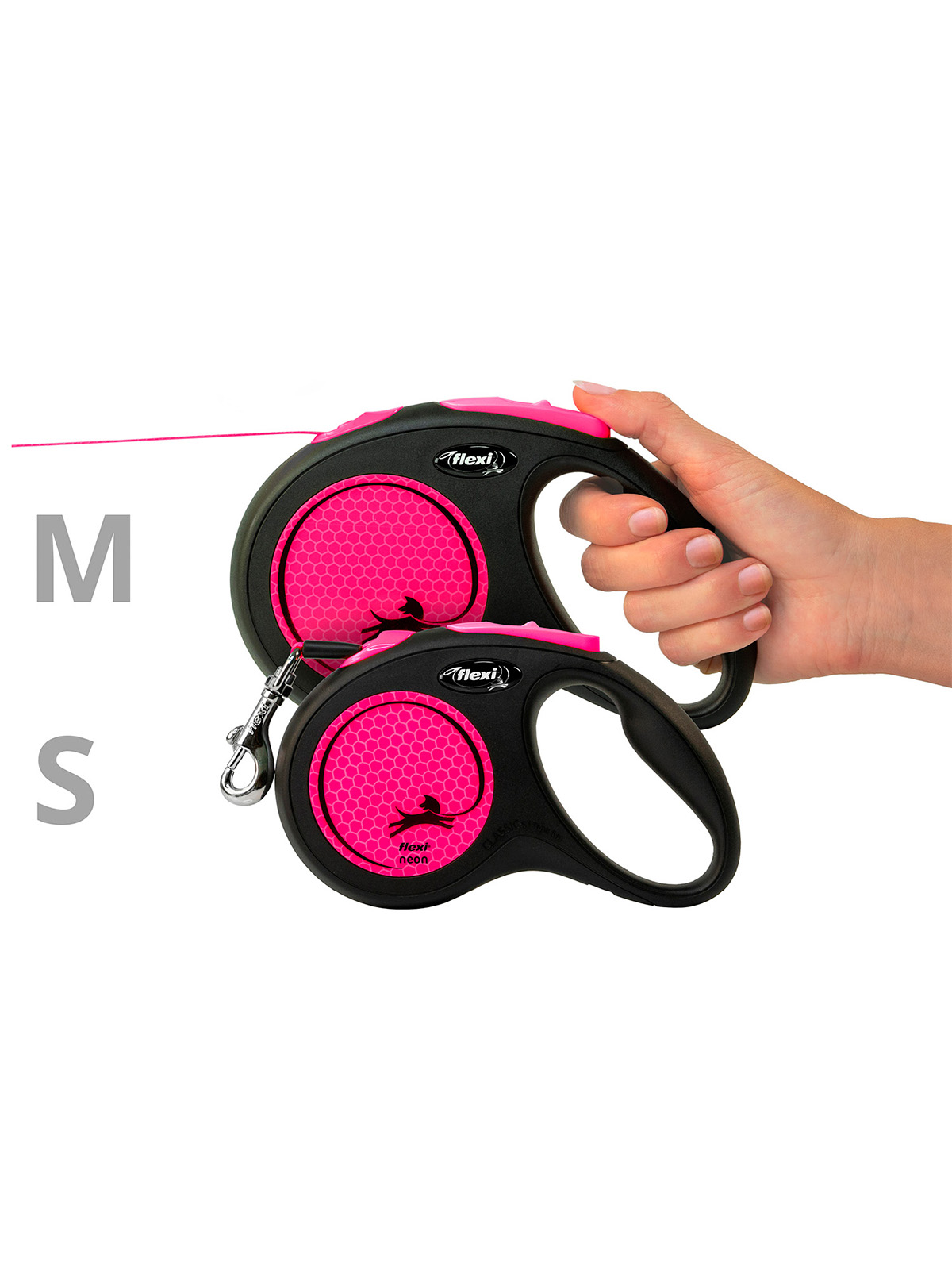 Flexi flexi рулетка Neon New M (до 25 кг) лента 5 м, светоотражающая,розовый неон