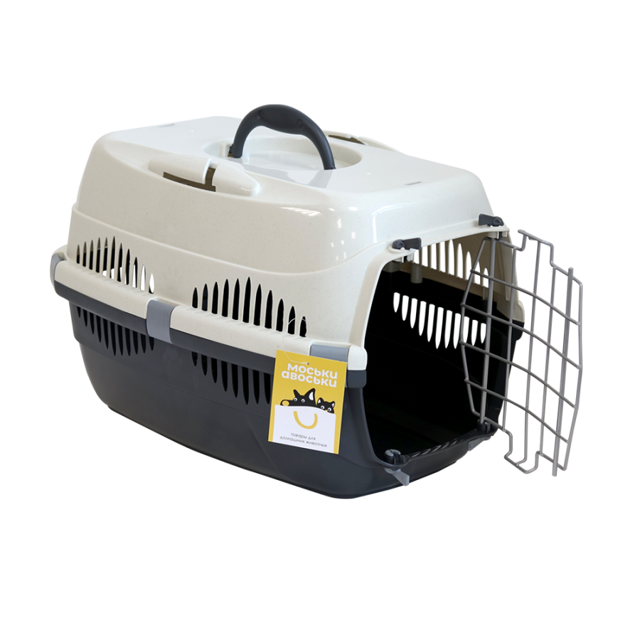 Моськи-Авоськи Переноска пластиковая с металлической дверцей, 44х29х27,5 см (до 9 кг), цвет серый-белый
