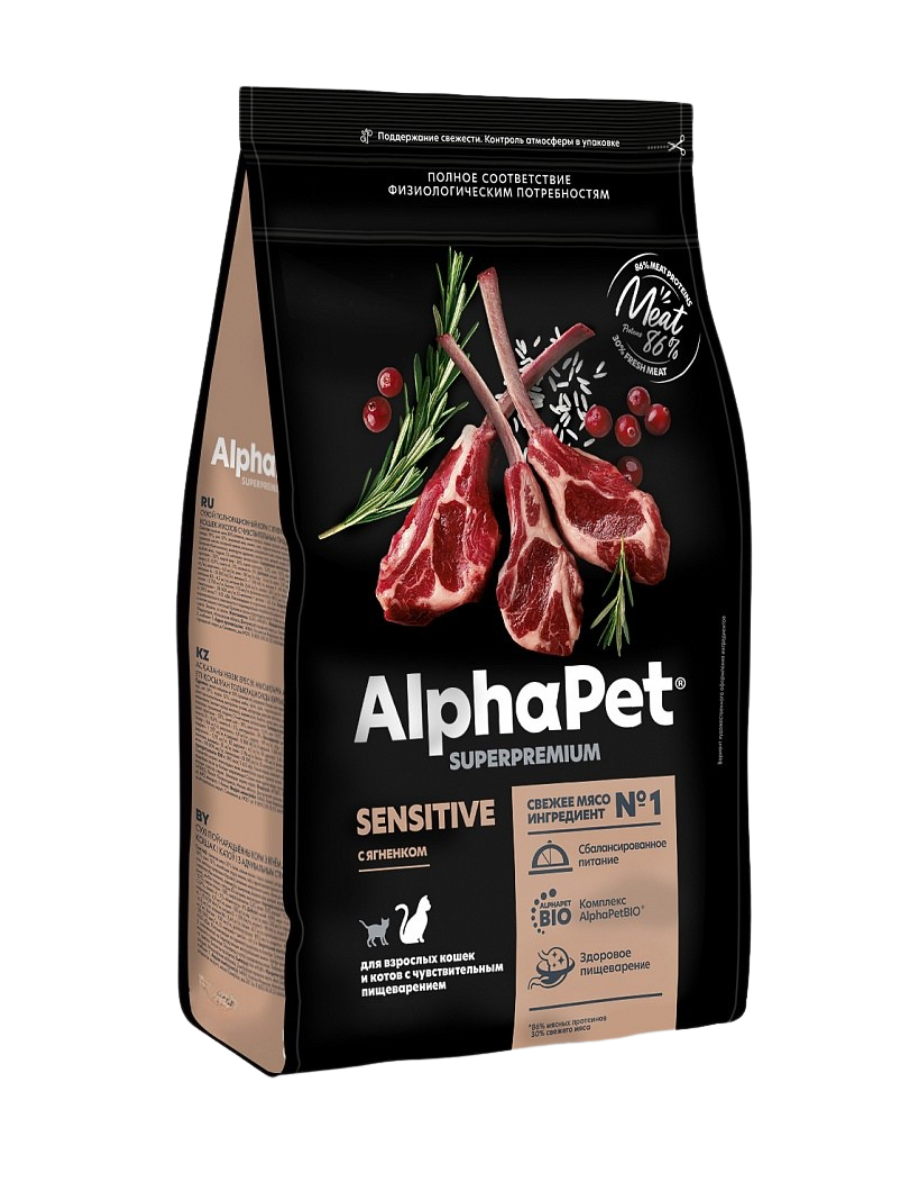AlphaPet Альфа Пет Superpremium сухой корм для кошек с чувствительным пищеварением с Ягненком 400г 4670064651010