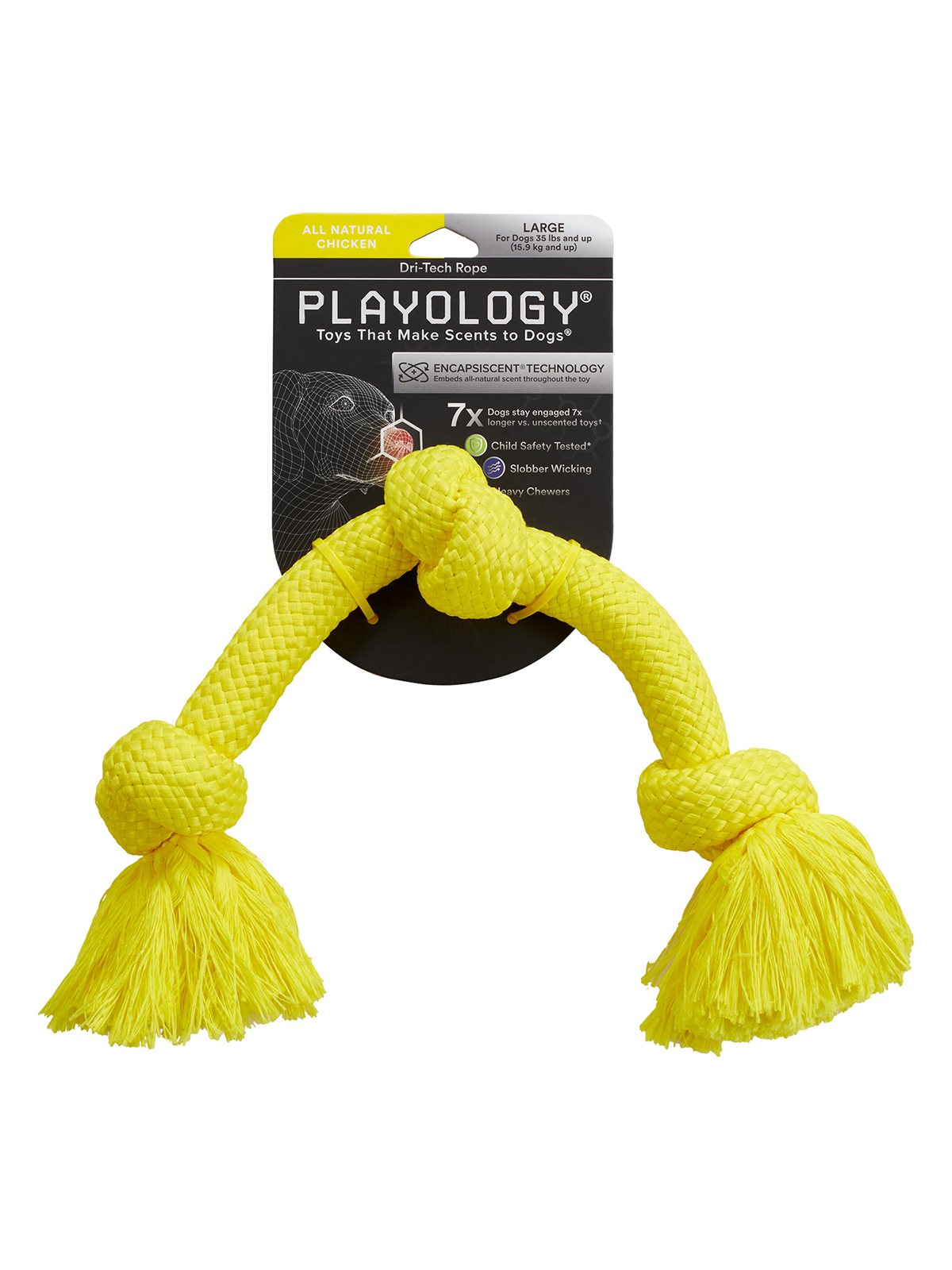 Playology жевательный канат DRI-TECH ROPE для собак средних и крупных пород с ароматом курицы, большой, цвет желтый
