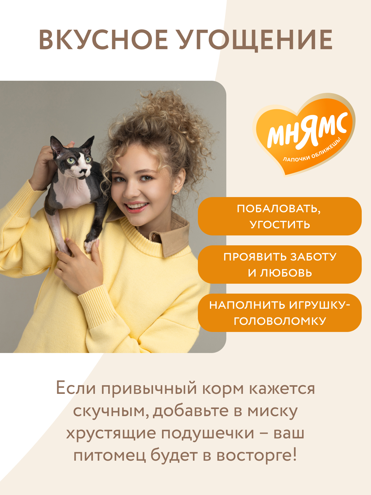 Мнямс Лакомство Здоровье и активность хрустящие подушечки для кошек с курицей 60 г.