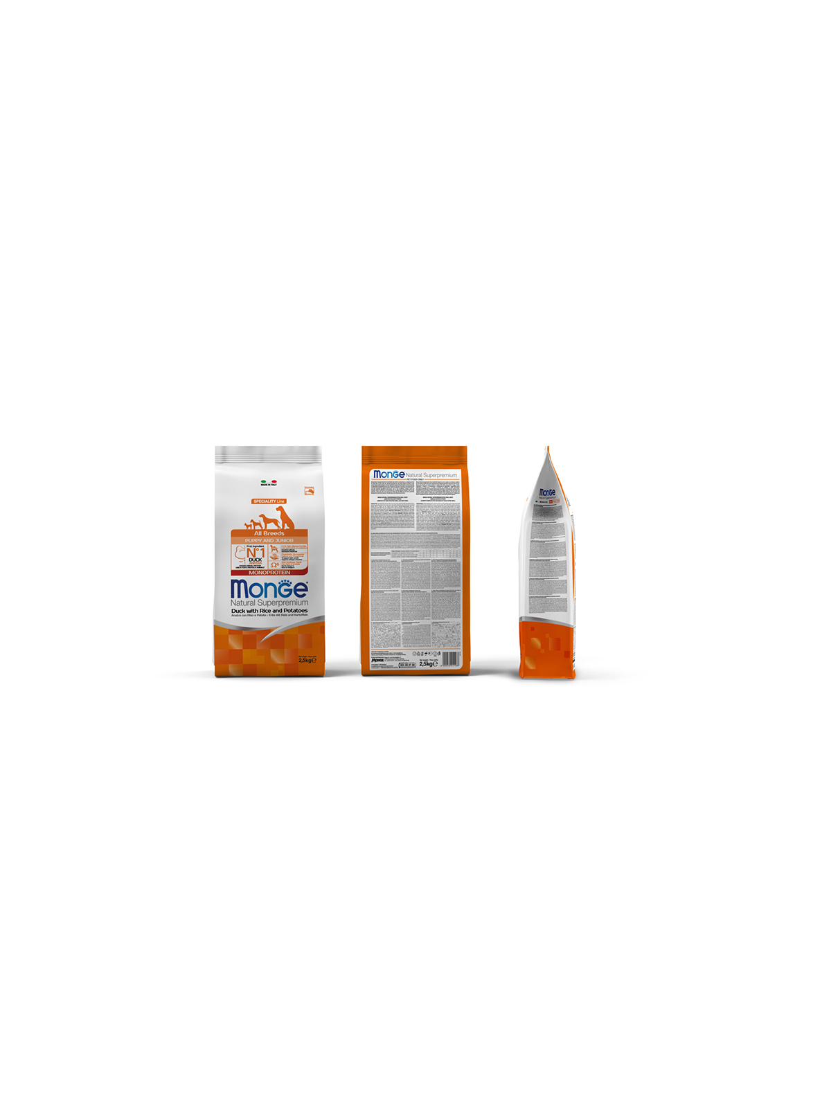 Сухой корм Monge Dog Speciality Line Monoprotein для щенков всех пород, из утки с рисом и картофелем 2,5 кг