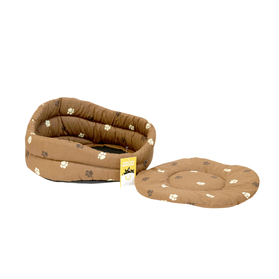 Моськи-Авоськи Лежанка круглая стёганая с подушкой (хлопок, периотек), 47,5*47,5*21,5, коричневая
